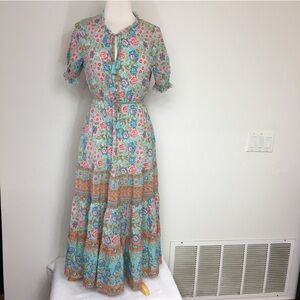 Arnhem Turquoise Floral Tie Front Elastic Waist
Maxi Dress